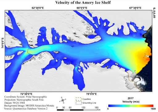 Glacier velocity of Amery Ice shelf map.